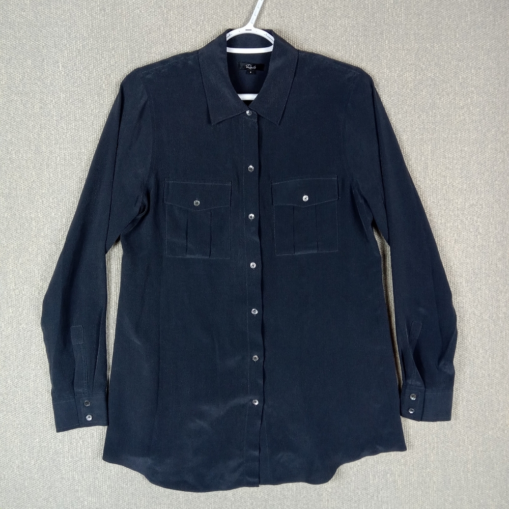 RAILS Rhett 100% Silk Shirt Charcoal Gray Womens Small Minimalist Quiet Luxury